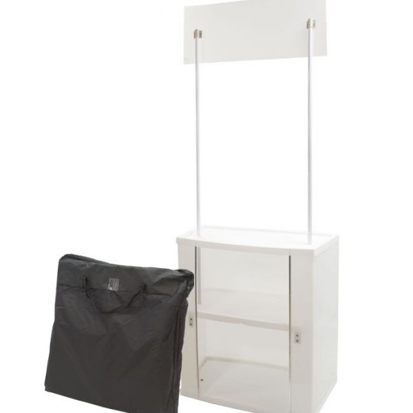 Mostrador ECO PVC, 2 Mástiles y Banderola + Impresión Vinilo Laminado 