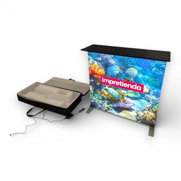 Mostrador Caja de Luz Plegable Portátil Doble Cara 100x100 cm con Telas Backlight Incluidas (Oferta hasta 30/4)