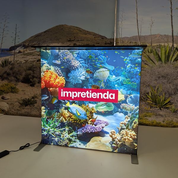 Mostrador Caja de Luz Plegable Portátil Doble Cara 100x100 cm con Telas Backlight Incluidas