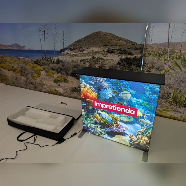 Mostrador Caja de Luz Plegable Portátil Doble Cara 100x100 cm con Telas Backlight Incluidas