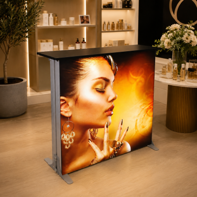 Mostrador Caja de Luz Doble Cara 100x100 cm Impresión en Tela Backlight